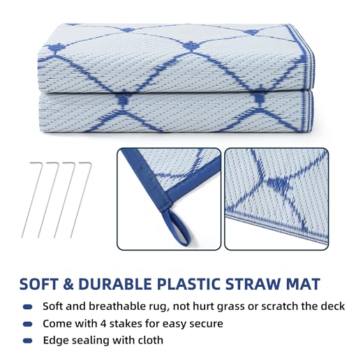 Boulder Bee Outdoor Rugs, Plastic Straw Rug, Outdoor Camping Rugs, Quick Drying Picnic Rug, Sand Free Reversible Beach Mats (5 x 8 Feet, 2.7 lb) - color: White, size: 5*8 Feet