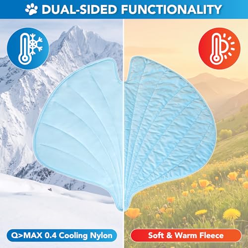 PetAmi Dog Cooling Mat, Ginkgo Leaf Shape, Pet Pad with Cooling Nylon & Soft Fleece, Q-Max > 0.4 Reversible All Season Blanket for Dogs & Cats, Large 55x59 in, Light Blue - color: Baby Blue, size: Large