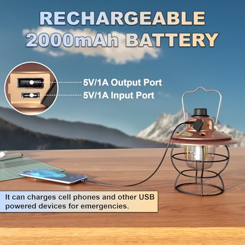 LED Camping Lantern Rechargeable Dimmable, Portable Vintage Outdoor Lantern 2700-6500K Waterproof, Hanging Retro Lamp Indoor Outdoor for Garden, Hiking, Emergency, Copper - size: Copper
