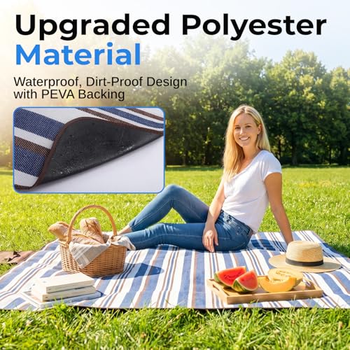 scuddles 60" x 80" Extra Large Outdoor Picnic Blanket – Waterproof, Foldable Travel Mat for Beach, Camping, Grass, Lawn, Park – Dual Layer, Sand-Free, Soft Throw Rug Fits 4 Adults, Summer Accessories - color: Dark Brown