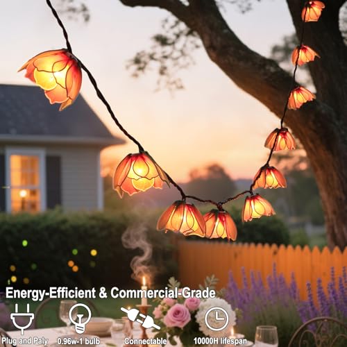 TWINKVILLA Decorative String Lights Plug in with 10 Bulbs, Flower Garland Fairy Lights Connectable Weatherproof Outdoor Indoor for Wedding Garden Pergola Bedroom Porch Floral Home Decor (Multicolor) - color: Multicolor