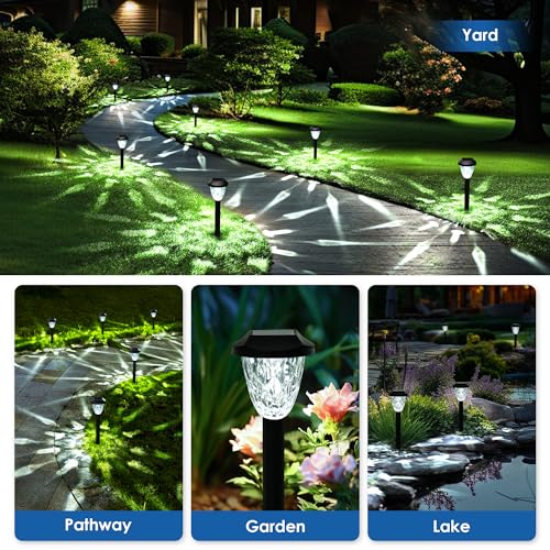 GIGALUMI 10 Pack Solar Lights Outdoor, Solar Pathway Lights with Great Pattern, Waterproof Auto On/Off Light for Outside Yard Garden Walkway Driveway Lawn Pathway - color: Cold White, size: 14.17'' 10 Pack