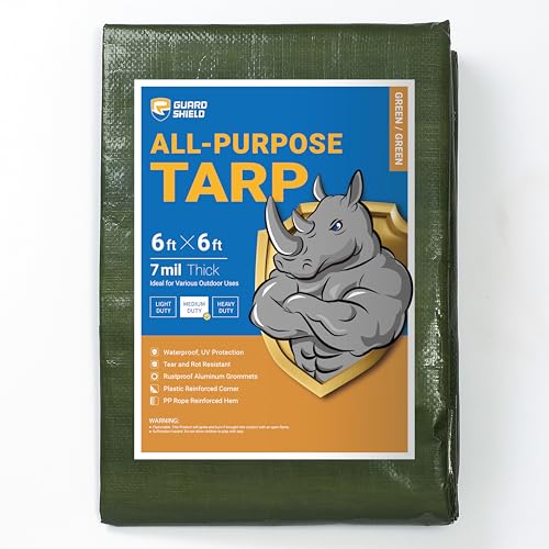 GUARD SHIELD Green Tarp Waterproof 6x6 Feet Medium Duty All Purpose Poly Tarps Cover 7mil - color: Green, size: 6x6