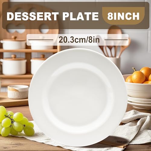 6 Sets 8 Inch Plate Set Unbreakable Lightweight Dessert Plates - White Dinner Plates Dishwasher Safe Outdoor Kitchen Kids Snack Plate Scratch Resistant Reusable Gift For Wedding Home Everyday Use - color: 8 in Plate White