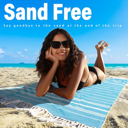 Widdonen Thin Turkish Beach Towel Lightweight Quick Dry Absorbent Cotton Bathroom Bath Pool Swim Towels Extra Large Oversized Sand Free Beach Accessories Essentials Cloud Gifts for Adult - color: 2 Pack Ablue Green, size: X-large(79 X 36 Inches,200 X 90 C
