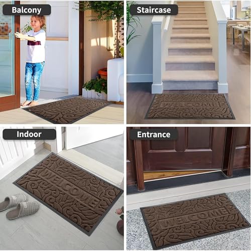 Yimobra Welcome Mat Outdoor 29.5x17, Waterproof Non-Slip Outdoor Mats for Front Door Outside Entrance, Low-Profile Entryway Mat Indoor for Garage Patio, Coffee - color: Coffee, size: 29.5x17 Inch