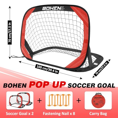 BOHEN Pop Up Soccer Goals for Kids-Foldable Portable Soccer Net for Outdoor Indoor Backyard Beach - color: Red, style: 3.3x2.2 FT, 2 Pieces