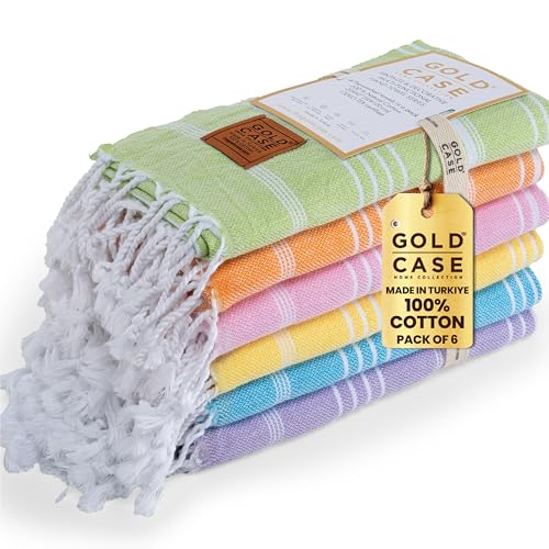GOLD CASE HOME COLLECTION Lycia Original Turkish Hand Towels by Gold CASE-Set of 6-20x40'' 100% Cotton Decorative Bathroom & Kitchen for Hand,Face,Hair,SPA,Farmhouse,Gym and Dishcloth, Multicolor-2 - color: Multicolor-2, style: Hand Towel Set