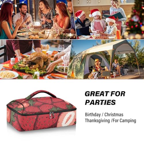 Casserole Carriers for Hot or Cold Food Reusable Casserole Dish Carrier Insulated Thermal Large Capacity Durable Perfect for Party Camping Family Gatherings Yellow Fish - color: Cartoon Red Strawberry