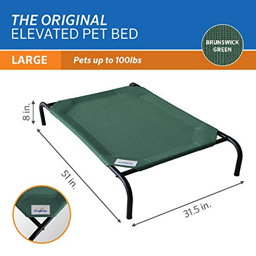 Gale Pacific Coolaroo The Original Cooling Elevated Dog Bed, Indoor and Outdoor, Large, Brunswick Green, 51.00" x 31.50" x 8.00" - color: Brunswick Green, style: Large Dog Bed