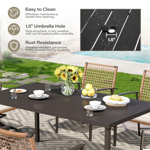 LAUSAINT HOME 7 Pieces Patio Dining Set, Outdoor Furniture Set of 6 Chairs with Soft Cushion and Iron Slats Table Top with Umbrella Hole, Conversation Set for Backyard, Garden and Poolside - color: Pe Rattan Black Standard Chairs, size: 7-Piece