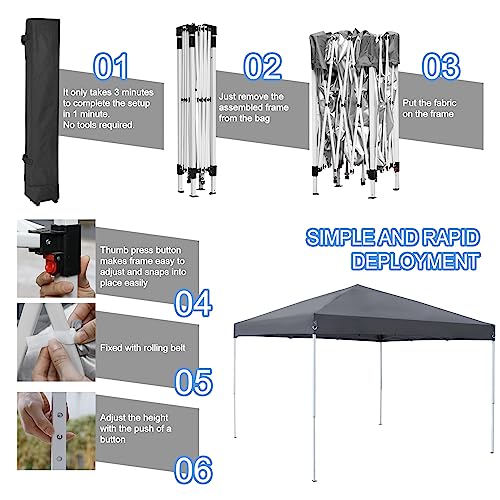 ZENY 10x10 Pop Up Canopy Tent Easy Set-up Outdoor Patio Canopy Adjustable Straight Leg Heights Instant Shelter with Wheeled Bag, Ropes (10x10ft-Grey) - style: 10x10ft-Grey