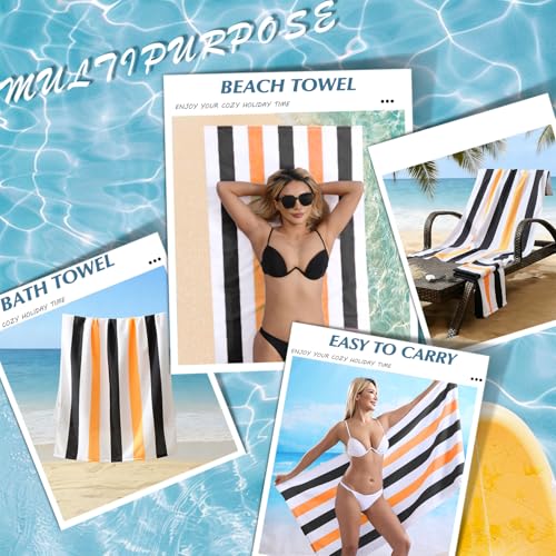 Beach Towel Set-4 Pack 30"x60" Sand Free Stripe Beach Towel for Pool,Bathroom,Soft Absorbent Quick Dry Lightweight Beach Bath Towel,Camping Blanket,Travel Towel,Beach Essentials for Adult,Orange/Black - color: Orange/Black
