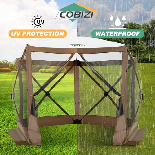 COBIZI 10x10 FT Pop up Gazebo, Popup Canopy Tent,Screened in Gazebos with sidewalls,Waterproof Portable Outdoor Small Screen Tents Sun Shelter,carpas para Patio for Camping,Garden,Backyard,Brown - color: Brown, size: 10x10FT with 4 Sidewalls