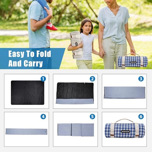 G GOOD GAIN Picnic Outdoor Blankets Waterproof Large - Beach Mat Sand Free Foldable with Carry Strap | Portable Camping Blanket | Park Blanket for Grass Park, Hiking, Travel, Concerts, Indoor (Blue) - color: Blue