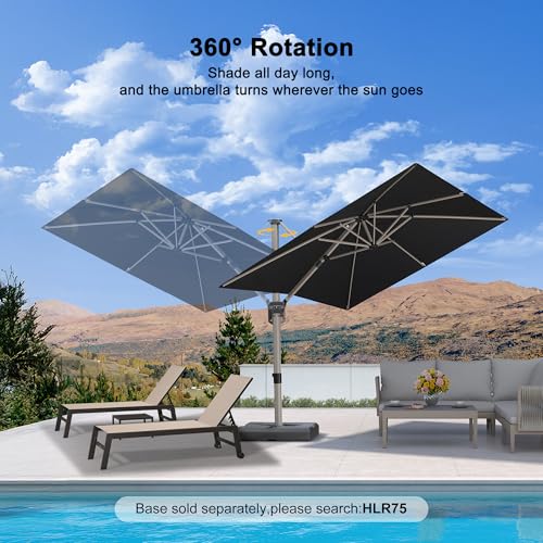 PURPLE LEAF 8’ X 8‘ Patio Umbrella Outdoor Cantilever Umbrella, Aluminum Offset Umbrella with Champagne Frame and 360° Rotation for Pool Deck Garden, Black - color: Black, size: 8' x 8'