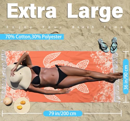 Widdonen Thin Turkish Beach Towel Lightweight Quick Dry Absorbent Cotton Bathroom Bath Pool Swim Towels Extra Large Oversized Sand Free Beach Accessories Essentials Cloud Gifts for Adult - color: 2 Pack Purple Octopus Orange Turtle, size: X-large(79 X 36