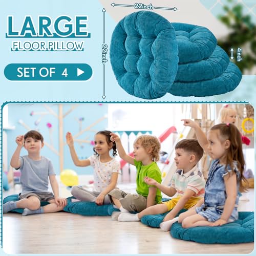 Jerify Floor Pillow Cushions Large Round Square Large Meditation Floor Pillow for Classroom Adult Meditation Picnic Party Seating Learning Daycare School(Round,Aquamarine,4 Pcs) - color: Aquamarine, size: Round