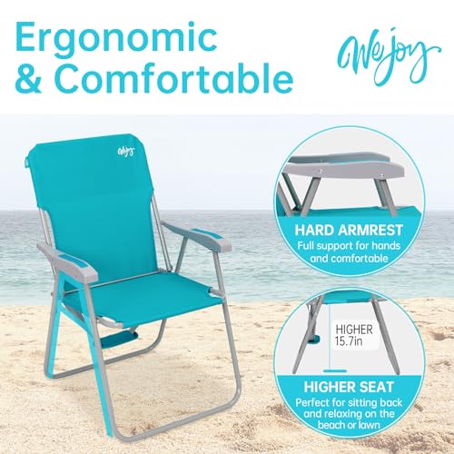 #WEJOY Folding Beach Chair for Adults, Lightweight Beach Chair with Shoulder Straps, High Back Camping Chairs with Hard Armrest, Supports 300lbs for Outdoor Lawn Concert - color: #C 1 Pack Cyan, style: Classic