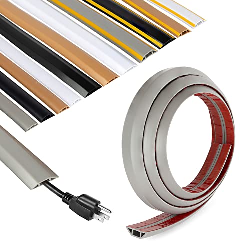 Rubber Bond Cord Cover Floor Cable Protector - Strong Self Adhesive Floor Cord Covers for Wires - Low Profile Extension Cord Covers for Floor & Wall - color: Grey - One Thick Cord, size: 4 Feet