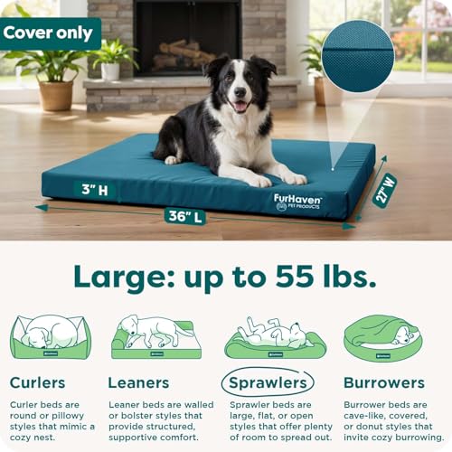 Furhaven Replacement Dog Bed Cover Water-Resistant Indoor/Outdoor Logo Print Oxford Polycanvas Mattress, Washable - Deep Lagoon, Large - color: Deep Lagoon, size: Large (Pack of 1)