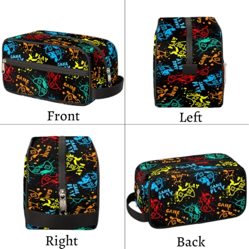 Kids Travel Toiletry Bag - Waterproof Hanging Cosmetic Hygiene Bags for Boys Men - Video Game Large Shave Kit for Toiletries Accessories Bathroom Stuff - color: Video Game