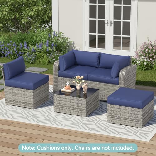 HOMREST Outdoor Replacement Cushions for Patio Furniture,Water-Repellent Sofa Cushion for 4-Seat Rattan Wicker Sectional Patio Conversation Sets,9-Piece Cushions Set for Outdoor Couch,Navy Blue - color: Navy Blue, size: 4 Seat