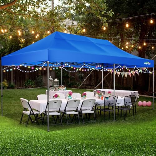 COBIZI 10x20 Heavy Duty Pop up Canopy Tent with 6 sidewalls Easy Up Commercial Outdoor Wedding Party Tents for Parties All Season Wind & Waterproof Gazebo with Roller Bag, Blue(Frame Thickened) - color: Blue, size: 10x20 With 6 Sidewalls