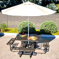46" Square Metal Picnic Tables for Outdoors with Umbrella Hole - Coated Steel Heavy Duty Commercial Grade Table with Seats, Patio Furniture Set for a Lifetime, Black - color: Black-square