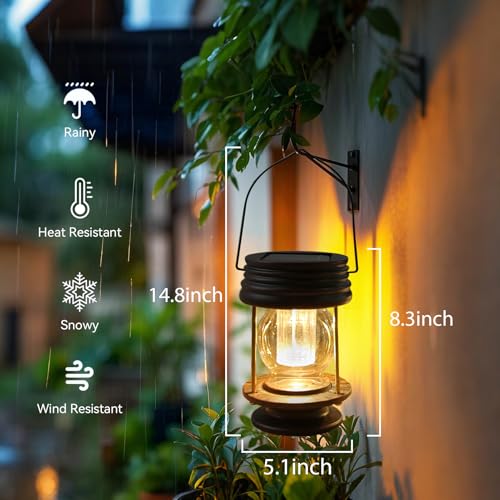 Solar Lanterns Outdoor - 2 Pack Hanging Solar Lights for Outside, Waterproof Outdoor Garden Lanterns Lamp Vintage Design for Landscape Yard Pathway Beach Pavilion Table Decoration (Warm Lights) - color: 2 Pack Warm Lights