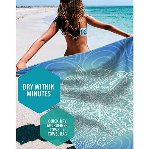 VENTURE 4TH Microfiber Beach Towel: Quick-Dry, Compact, Sand-Free, Absorbent, Sandproof and Lightweight - Perfect for Camping, Beach, and Roadtrips (Blue Mandala Design | 35x78 inches) - color: Blue Mandala, size: Extra Large (78" x 35")
