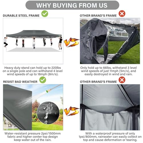 COBIZI 13x26 Pop up Canopy Tent 13x26 Canopy with 6 Sidewalls Waterproof Heavy Duty Commercial Canopy Tent for Parties Outdoor Garden Gazebo, Carry Bag with Wheel(13x26ft, Gray) - color: Gray, size: 13X26FT 6 Sidewalls