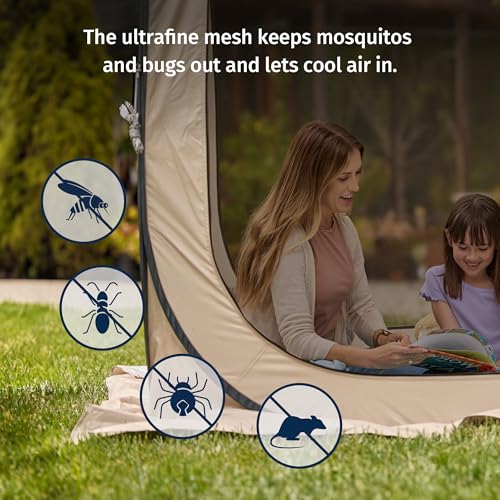 East Oak Screen House Tent Pop-Up, Portable Screen Room Canopy Instant Screen Tent 10 x 10 FT with Carry Bag for Patio, Backyard, Deck & Outdoor Activities, Beige - color: Beige, size: 10×10 FT