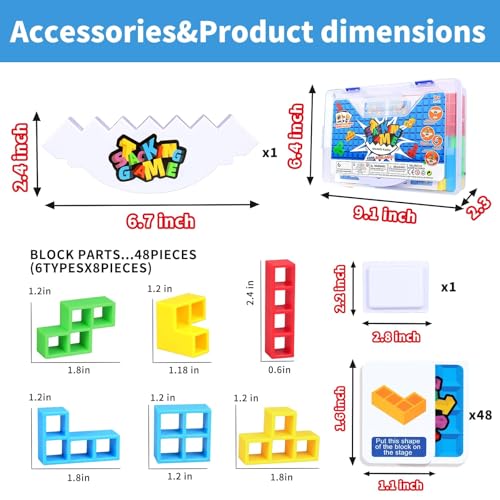 BBnote 48PCS Stack Game for Adult & Kids, Tetra Board Tower Games for Family Travel Party, 2 Players Balance Stacking Toy Attack, Team Toys Building Block - size: 48PCS - Storage Box