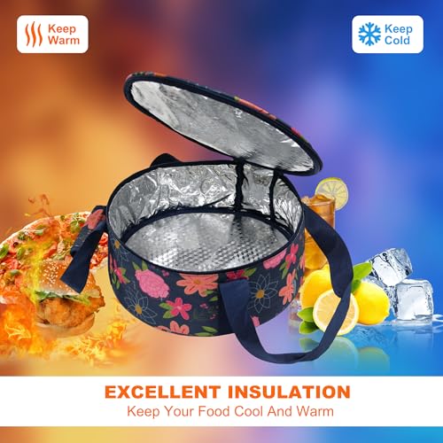 Round Insulated Pie Carrier Portable Food Cake Transport Lunch Bag for Potlucks Picnics Parties Gathering Outdoor Events Travel (Blue Floral) - color: Blue Floral