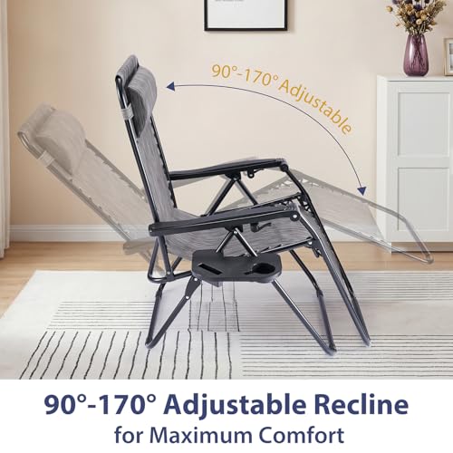Sweetcrispy Zero Gravity Chairs, Set of 4 Portable Recliner Beach Camping Patio Outdoor Folding Lounge Chair with Cup Holder Trays and Adjustable Pillow for Poolside, Garden, Backyard, Lawn (Grey) - color: Grey-4p