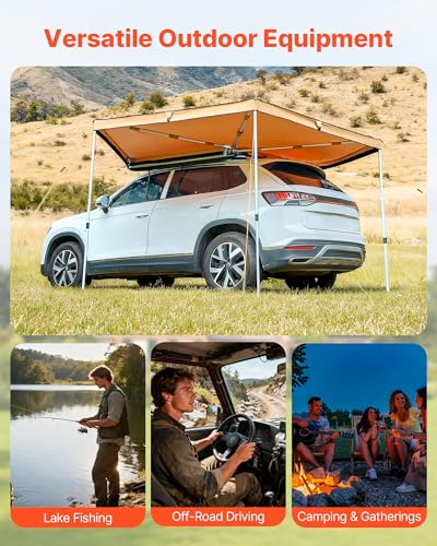 VEVOR 270 Degree Awning, 52 sq.ft Driver Side Vehicle Awning, Waterproof UV50+ Car Side Awnings with Carry Bag, All-Weather Free-Standing Overland Awnings Car Shelter for SUV Van Truck Camping - color: Khaki 270° 10.5*5.3ft Car Awning