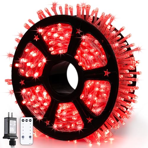 JMEXSUSS 600 LED Red Christmas Lights Outdoor, Red String Twinkle Fairy Lights Indoor Plug in, Valentines Day Lights Clear Wire for Tree Party Christmas Graduation Party Decorations - color: Red, size: 600 LED