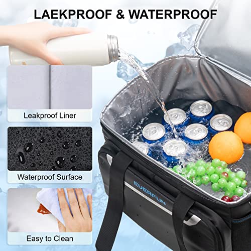 EVERFUN Small Compact Cooler Bag 24/48 Can Insulated Lunch Box Double Deck Soft Leak-Proof Waterproof Collapsible Ice Chest for Men Women Work Travel Car Trip Picnic Beach - color: Black, size: Large