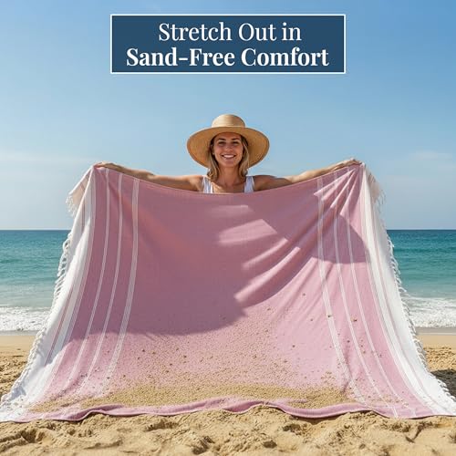 LANE LINEN Beach Vacation Essentials Blanket- Large Beach Blanket Sandproof with Quick Dry Comfort 82"x82", Perfect for Family Vacations, Park Outings, or Social Games – Candy Pink - color: 05: Candy Pink, size: Beach Blanket (80" x 80")