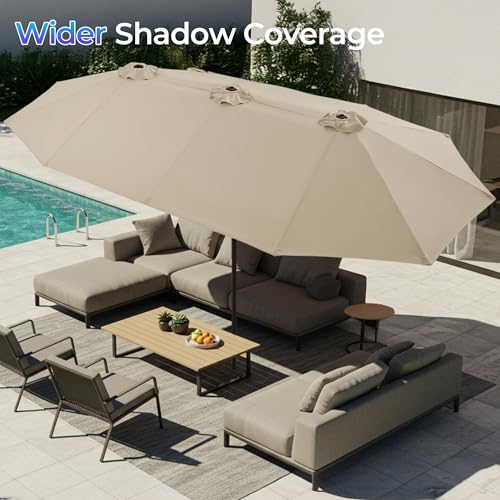 SUPERJARE 13FT Outdoor Umbrella for Patio, Double sided Pool Umbrellas with Fade Resistant Canopy, Large Table Umbrella for Deck, Market, Backyard - Warm Beige - color: Warm Beige, size: 13FT