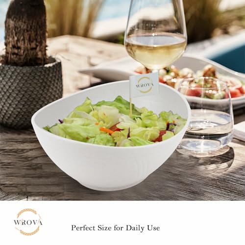 Wrova Wheat Straw Bowls Set of 2 with Textured Pattern,Unbreakable Large Salad Bowls,Plastic Bowls Dishwasher & Microwave,Sturdy and Stackable Kitchen Bowl Sets for Serving,Oatmeal.White - color: White, size: 2 Pack