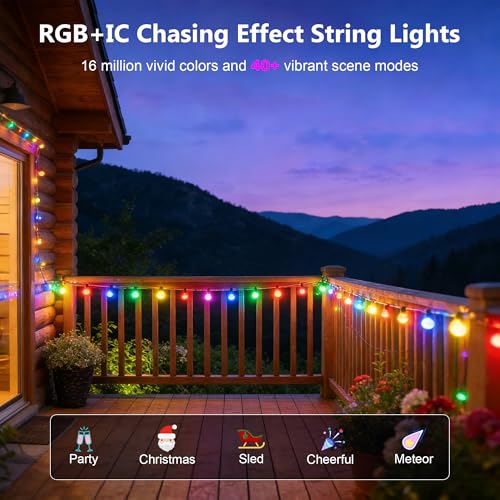 NUERPO Outdoor String Lights, 200FT RGB+IC Outside Light Dimmable Shatterproof LED Bulbs, IP67 Waterproof Chasing Effect Lighting DreamColor Patio Strip Lights for Backyard, Balcony, Outdoor Living - size: 200FT String Lights