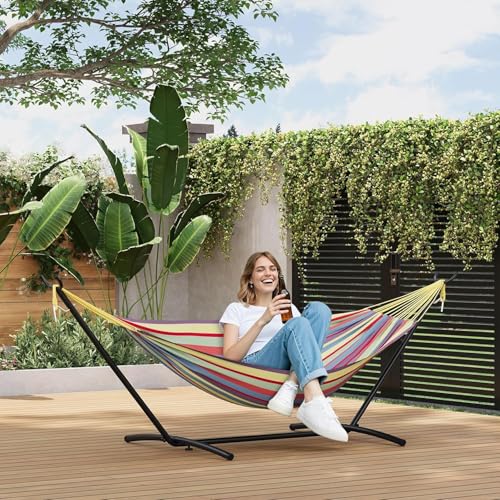 TrailBlaze Double Hammock with Stand, Heavy Duty Portable Steel Hammock Set for Outdoor and Indoor Use, 500lb Capacity, Includes Carrying Bag, Space Saving Design,Quick Assembly - color: Light Gray
