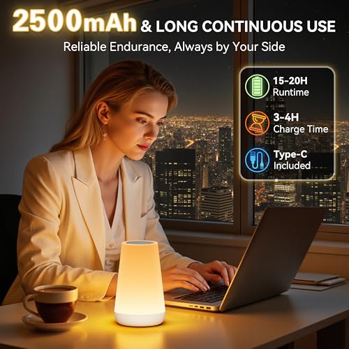 Auxmir Rechargeable LED Night Light, Touch & Remote Control Bedside Lamp with 13 Colors, 5 Brightness Levels, Portable Table Lamp for Kids Baby Nursery, Bedroom, Bathroom, Camping, White - color: White