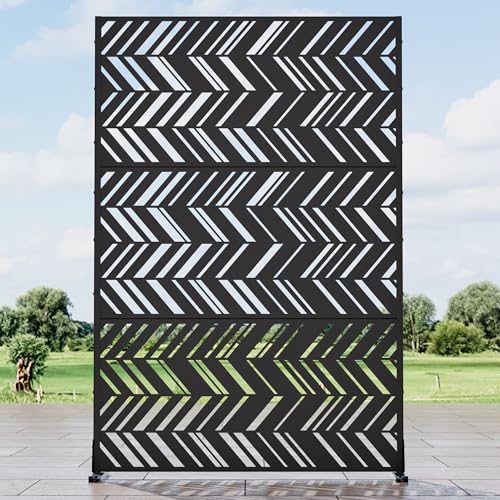 Casaphoria Metal Privacy Screen Outdoor, 72" H x 47" W Freestanding Decorative Privacy Screen for Patio Deck Balcony Garden with Stable Base, Black-Christopher - color: Black-christopher