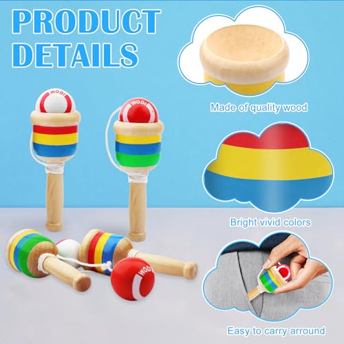 SAYAYA 6 Packs Wooden Catch Ball, Retro Paddle Ball with String Toys for Kids & Adults, Hand Eye Coordination Cup and Ball Game for Outdoor Beach Lawn Party Favors, Family Fun & Education Supplies - size: 6 Pack