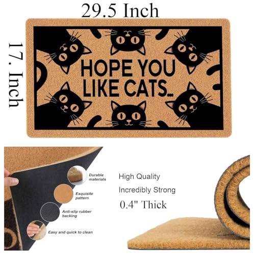 Funny Artificial Coir Doormat - Hope You Like Cats - with Heavy Duty Anti-Slip Backing Durable Porch Welcome Mats 29.5 x 17 inch - color: Hope You Like Cats