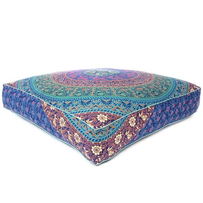 35" Large Oversized Green Blue Floor Pillow Cover Pouf Meditation Cushion Seating Mandala Square Hippie Colorful Decorative Bohemian Accent Boho Chic dog bed Indian Handmade COVER ONLY