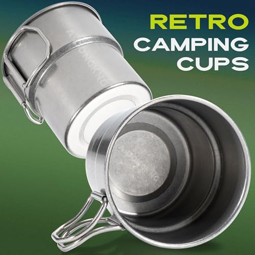 Foldable Camping Cup, 12oz Retro Coffee Mug, 304 Stainless Steel Drinking Cup with Foldable Handles, Outdoor Cookware Pot